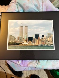 Vintage Twin Towers Statue Of Liberty Framed Photo Print New York City NY