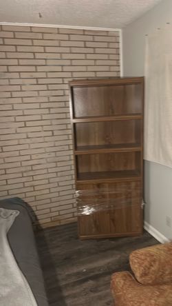 Tall Wooden Bookcase with Cabinet