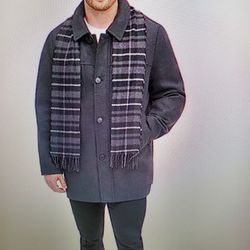 Big &Tall Dockers  Wool-blend Coat w/scarf Size: XL Tall --New--Color GRAY