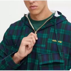 Adidas Hooded Windbreaker Plaid Jacket Men Size XL 