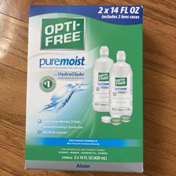 NWT Opti-free Puremoist Multi-purpose Disinfecting Solution 2x14oz Includes 2 Lens Cases 