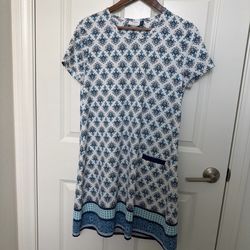 Cabana Life X Talbots Turquoise Floral Print Shift Dress Size Medium