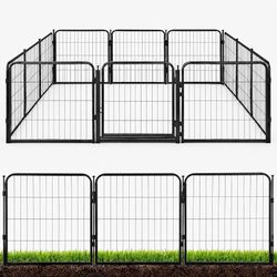 Outdoor Decorative Garden Fence - 24 inch, 12 Panels - Heavy Duty Metal Fencing for Yard, Flower Bed Border, Dog & Animal Barrier w/Black Anti-Rust Co