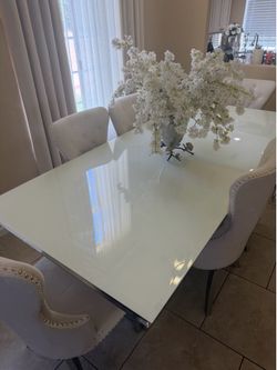 Large dining table with 8 chairs  heavy duty  glass top