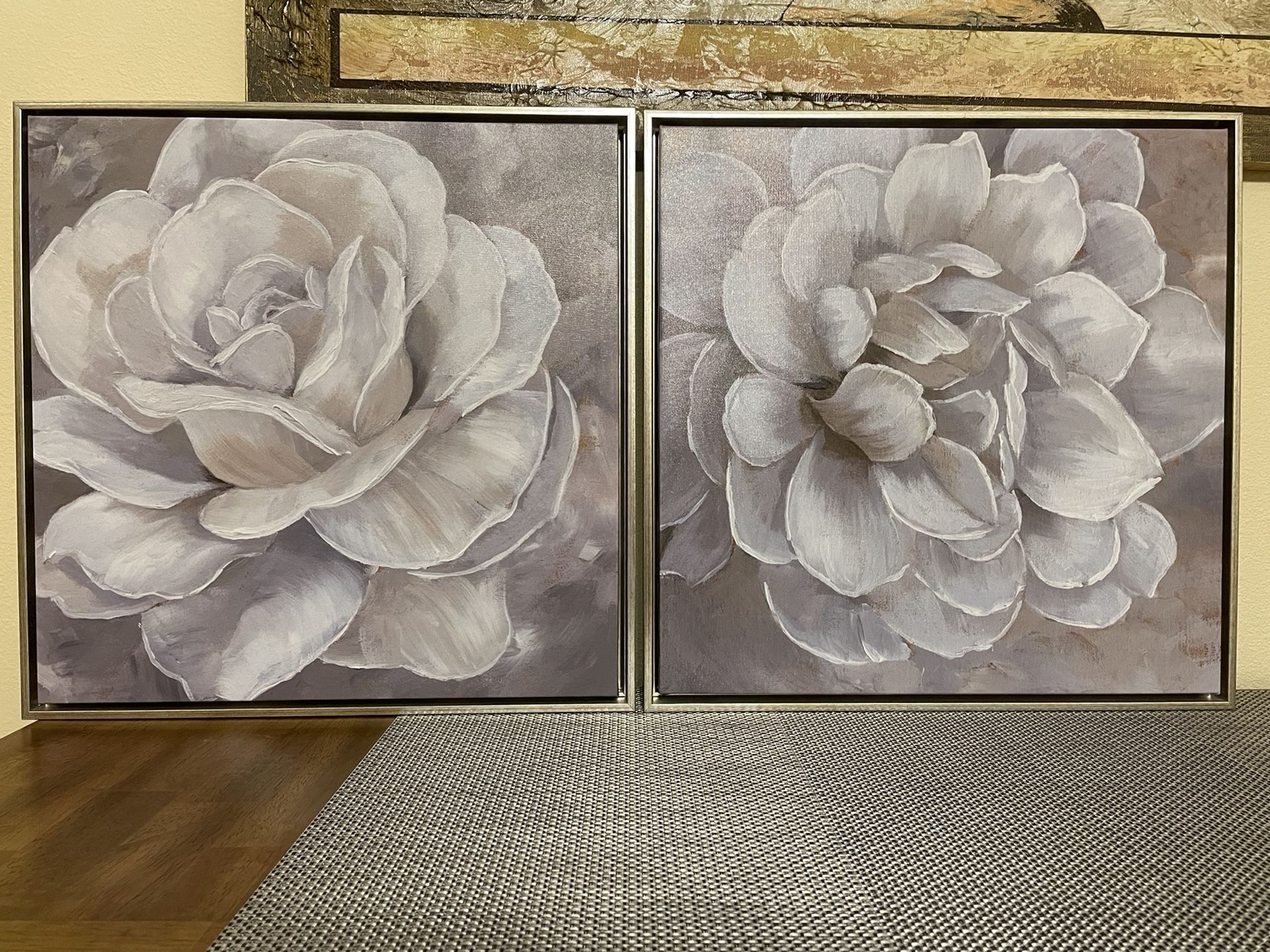 Flower Canvas Paintings Enclosed In Border Detailed Wooden FramecrOf 2 I