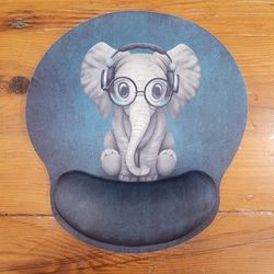 Cute Baby Elephant Mouse Pad With Ergonomic Wrist Rest ~ Headphones & Glasses