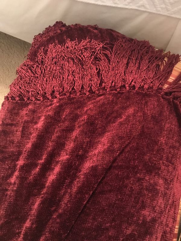 burgundy chenille throw blanket with fringe
