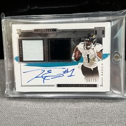 Travis Etienne Jr. RPA 🏉 Rookie 2x Patch Auto 56/75 🏉 2021 Panini Impeccable Elegance Rookie 2x Patch (Helmet/Glove) Auto Short Print
