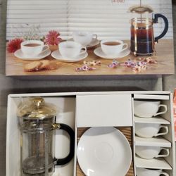 Teapot & Coffee Cup Set with a French press