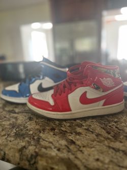 Nike Air Jordan 1 Mid - Signal Blue and Barcelona Sweater - Size 6.5Y and 7.5