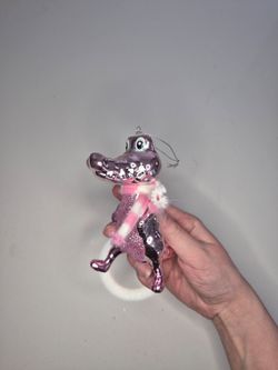 World Market Pink Glass Crocodile Alligator Christmas Ornament Scarf 6.25"