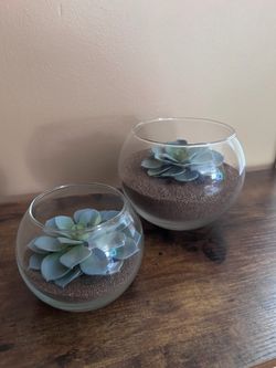 Two Decorative Faux Succulents (4” and 6” Bowls)