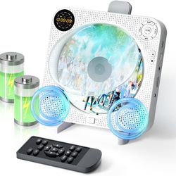 CD Player Portable, Bluetooth CD Player with Speakers Wall CD Player for Home Rechargeable with Remote Control FM Radio Digital Screen Headphone Jack,