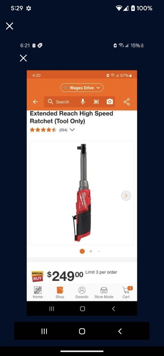 M12 FUEL 12V Lithium-Ion Brushless Cordless 3/8 in. Extended Reach High Speed Ratchet (Tool Only)
(264)