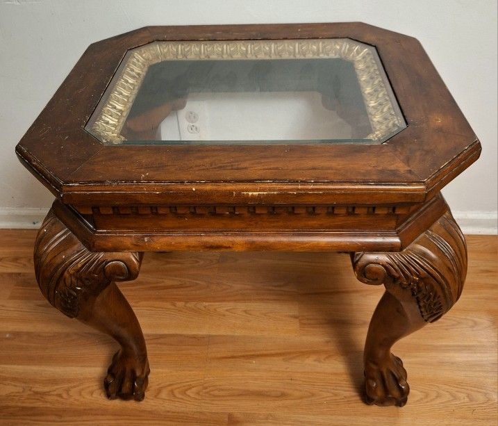 SOLID WOOD & GLASS END TABLE BY KLAUSSNER INTERNATIONAL