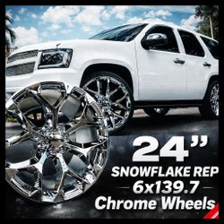 Brand New 24" REP48 6x139.7 Chrome Snowflake Wheels