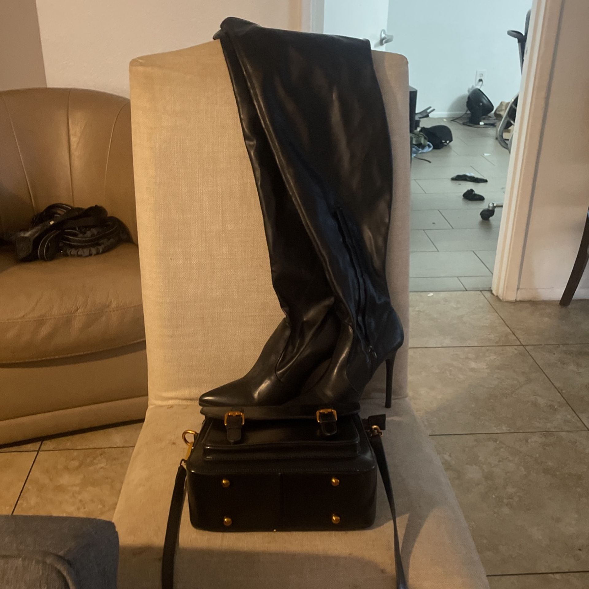 Thigh High Boots And Purse