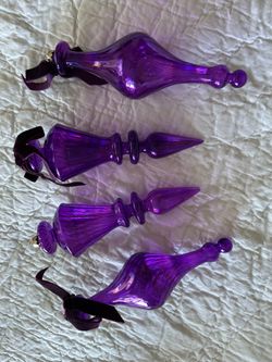 4 Purple Glass Christmas Ornaments