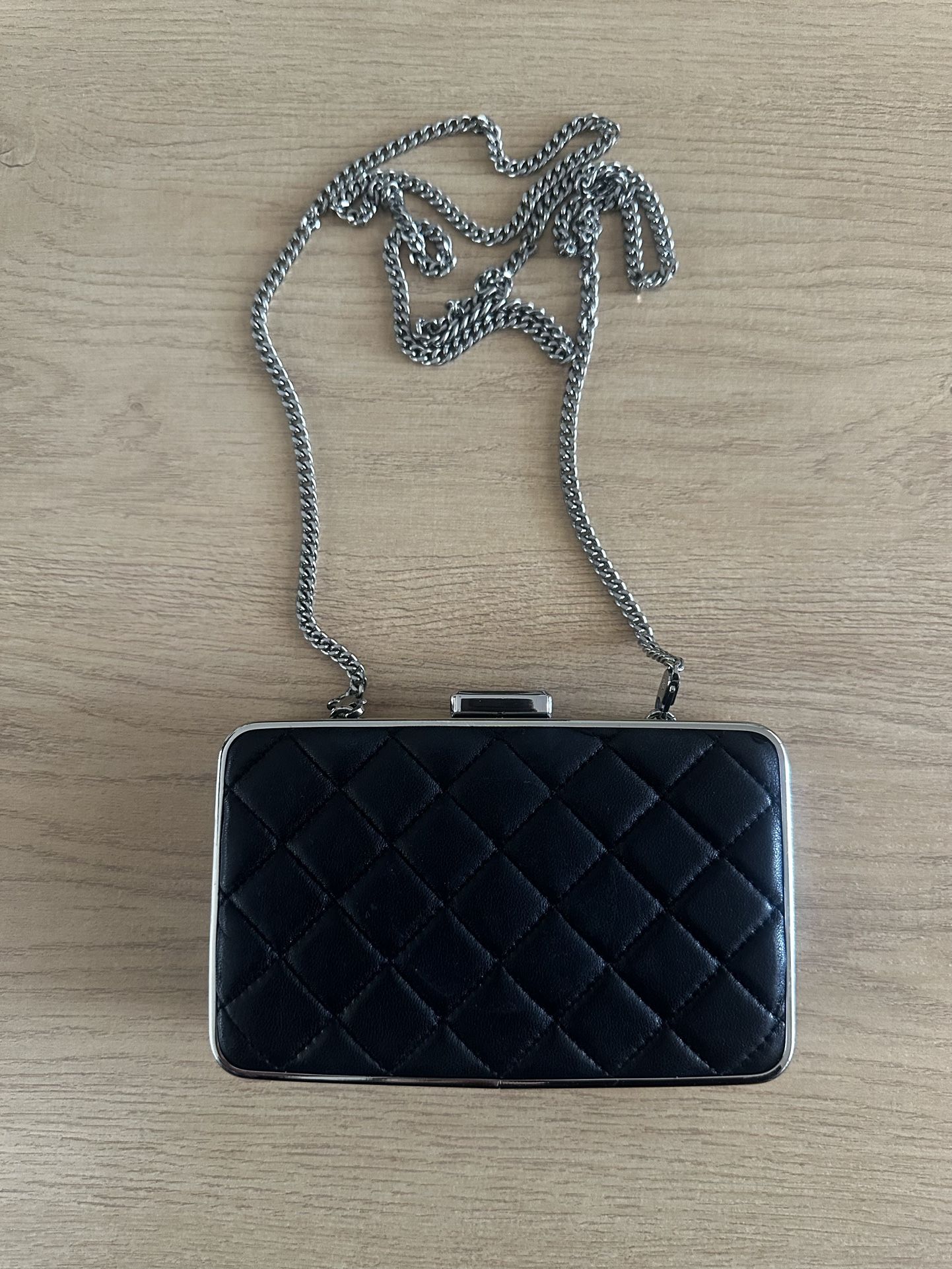 Michael Kors Black Quilted Clutch With Silver Hardware