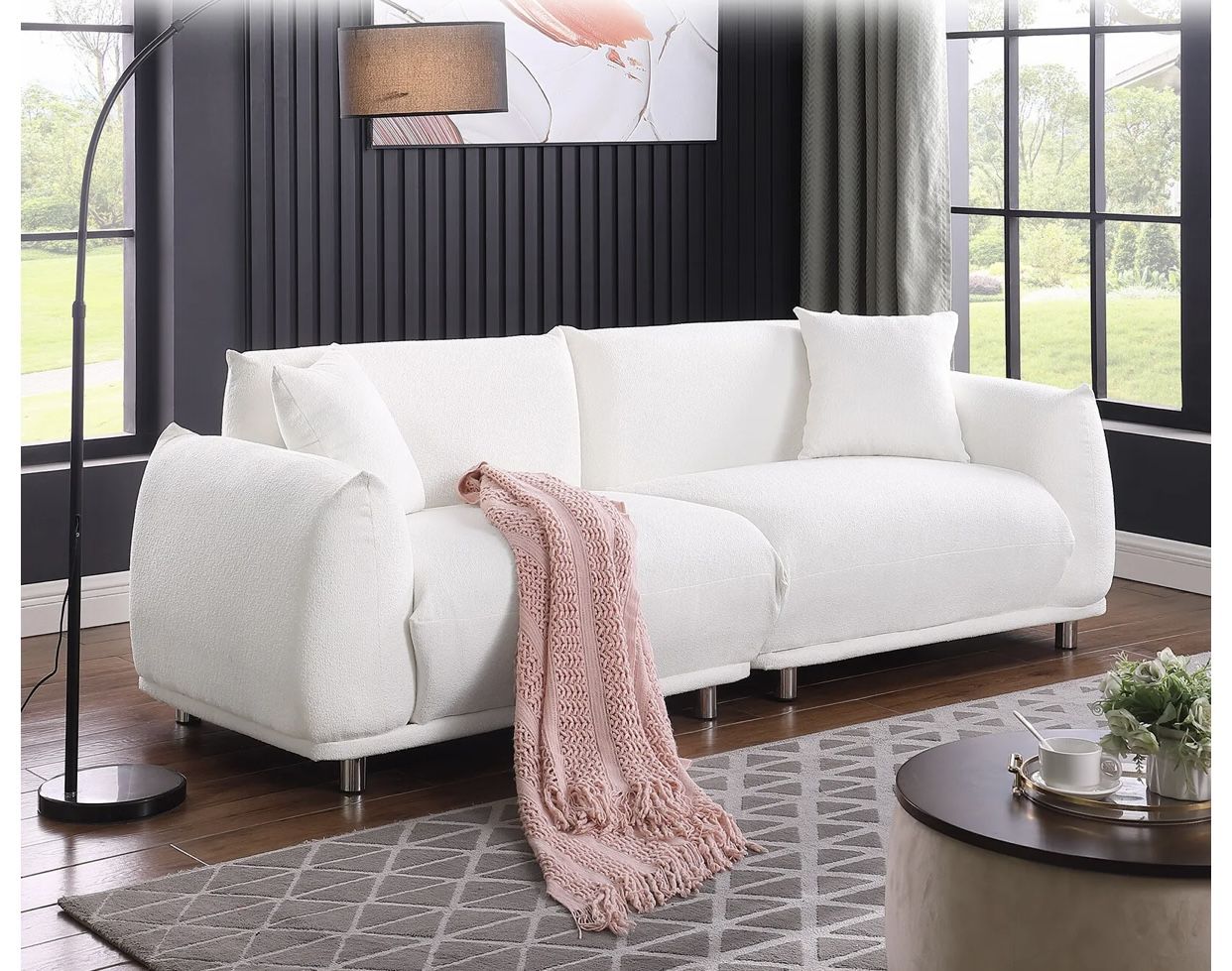 New in box Beige Sherpa Teddy Loveseat Sofa Overstuffed Cloud Couch Comfy