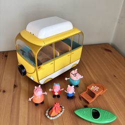 Peppa Pig Family Camper Van Jazwares Yellow Bus Camping Kayak Figure LOT