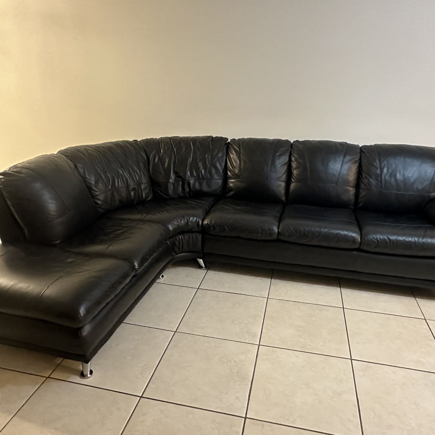 El Dorado All Genuine Leather Sectional Couch Black