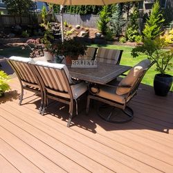 Exterior Stone Table and Six Chairs 