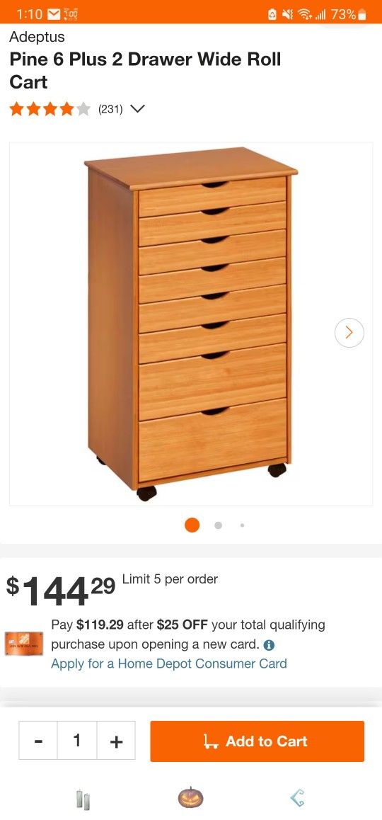 Adeptus Pine 6 Plus 2 Drawer Wide Roll Cart