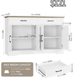 😀 HOSTACK Buffet Cabinet with Storage, 47.2" Kitchen Sideboard Buffet with Drawers, Modern Farmhouse Coffee Bar Station with Shelves, Barn Doors 