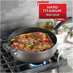 T-fal 1092330 Specialty Nonstick Dishwasher Safe Oven Safe Jumbo Cooker Saute Pan with Glass Lid Cookware, 5.5-Quart, Black