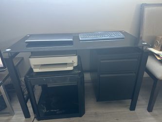 Black Staple Metal Desk with Glass Top