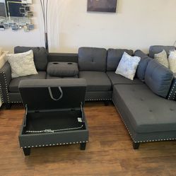 Dark Gray Sectional & Ottoman 