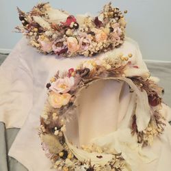 Custom Made Flower Crown Dried and Faux Floral Chiffon Ribbon 