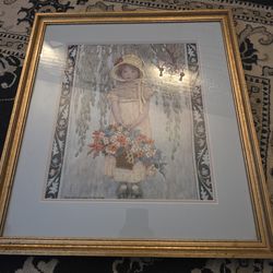 Vintage 21x23 framed embroidery artwork