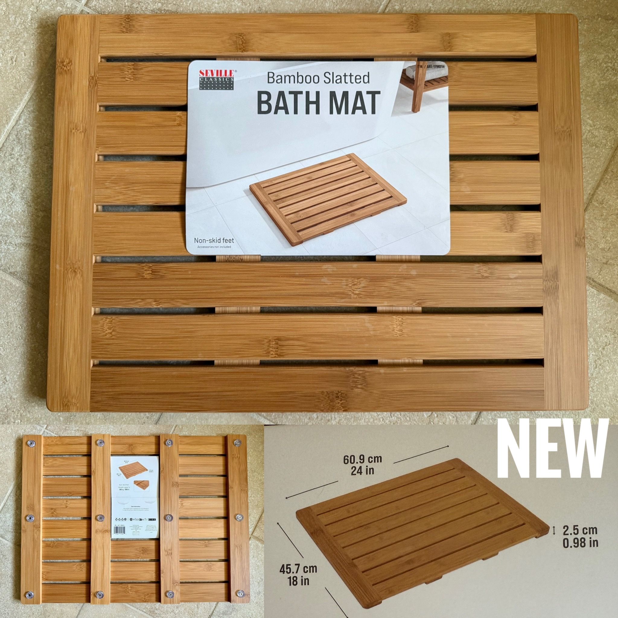 Bamboo Slatted Bath Mat(24”x18”)