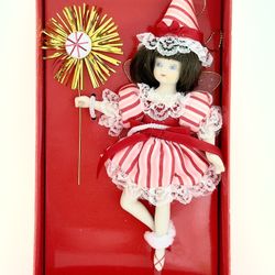 Vintage Peppermint Porcelain Ballerina from 1985 The Christmas Ornament Collectors Club, Original Box  *Reduced 
