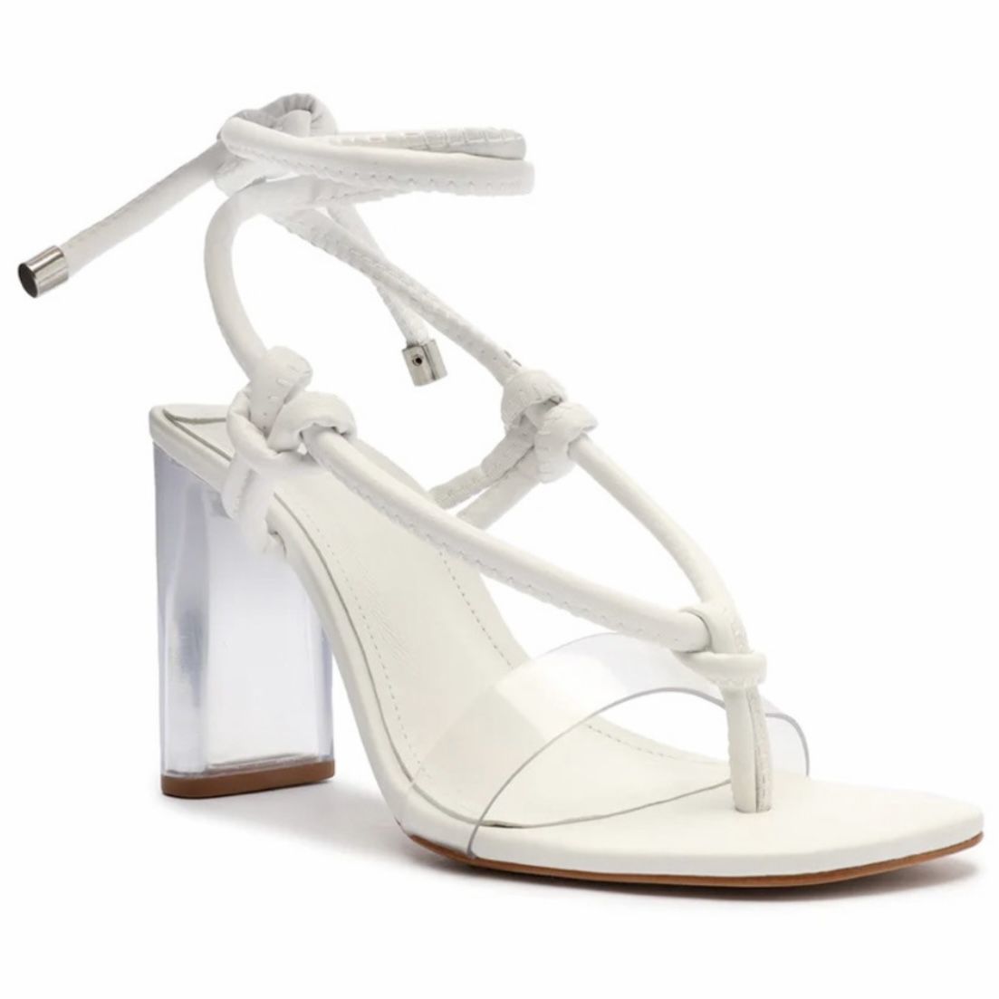 Schutz Siena white clear vamp lace-up open toe clear column heel sandals Size 9B