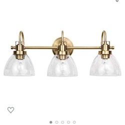 3-Light Vanity Light with Seeded Glass Shades, Brass
- New