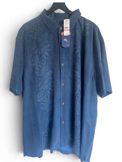 WT Tommy Bahama Silk Blend Hawaiian Shirt - Blue Floral Jacquard (3XL)