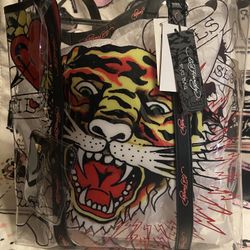 Authentic Brand New Ed Hardy  Clear/  Black  Tote Bag  159.00  Retail 