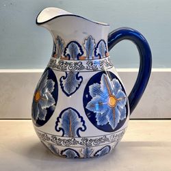 I. Godinger & Co Cobalt Blue & Gold Mediterranean Style Hand Painted Pitcher