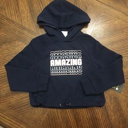 NWT navy graphic fleece hoodie sweatshirt Size XS 4/5