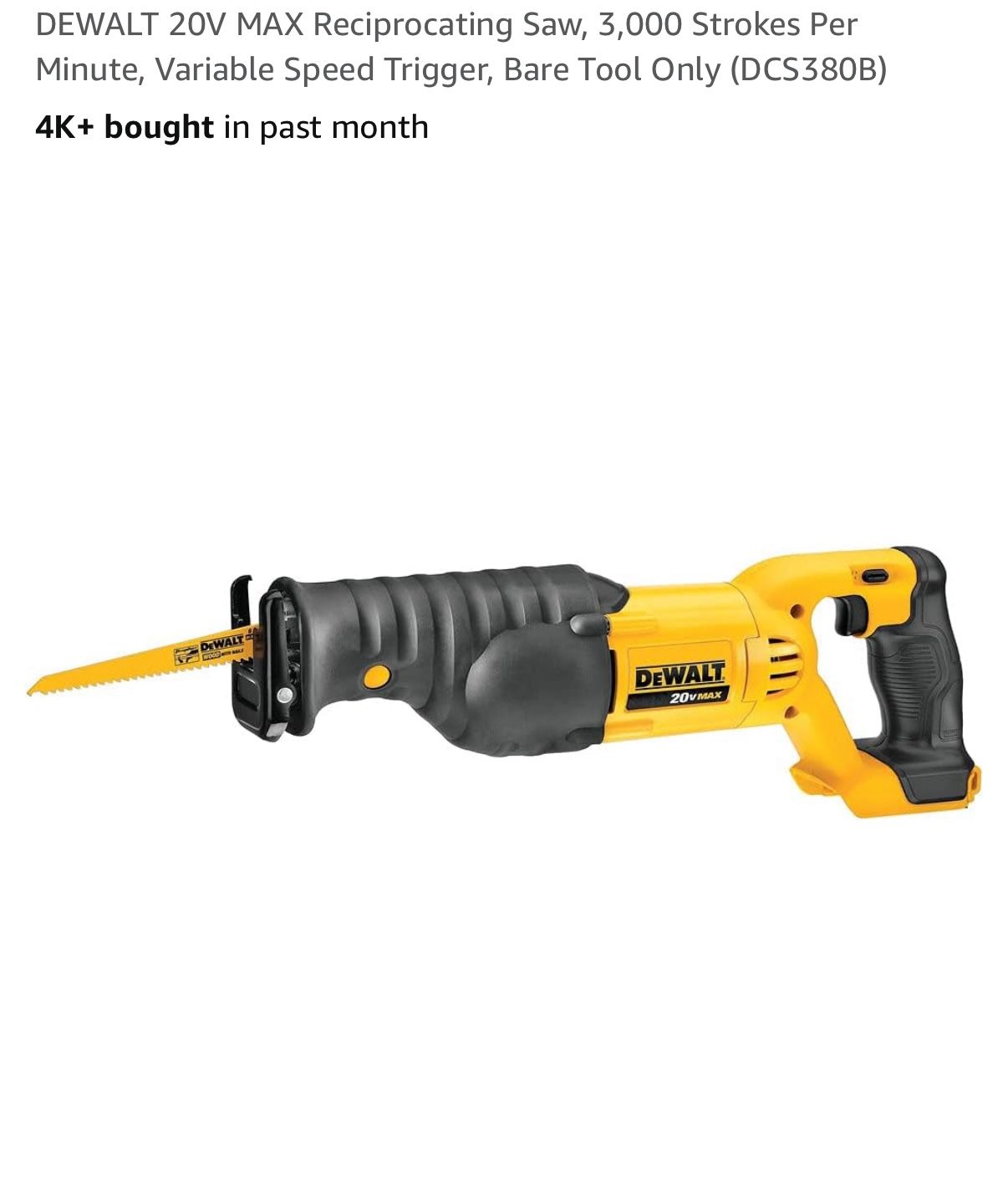 Dewalt 20V Max Reciprocating SAW with Battery & Blades