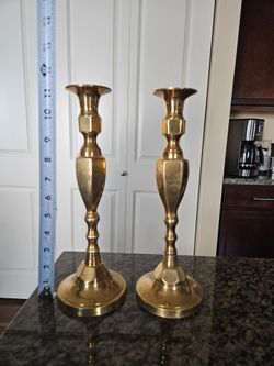 Set of 2 Solid Brass Candlestick Holders