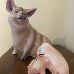 Vintage Ceramic Pig Figurines Set Mama Pig Piglets