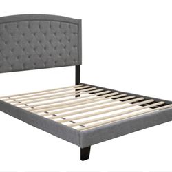NEW IN BOX) Beautiful Grey Tufted Platform Bed Frame NO BOXSPRING REQUIRED Queen & King 