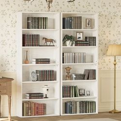 Bookcases Set of 2 Floor Standing 6 Tier Display Storage Shelves 70in Tall Bookcase Home Decor Furniture