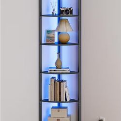 6 Tier Corner Shelf with LED Light, 67.5” Tall Standing Shelf Organizer