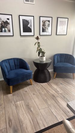 navy/blue velvet barrel chairs  | $175 for the pair