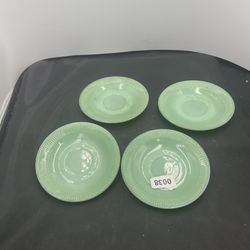 Vintage Set of 4 Fire King Jadeite Jane Ray Jadeite Ribbed Rim 6" Saucers